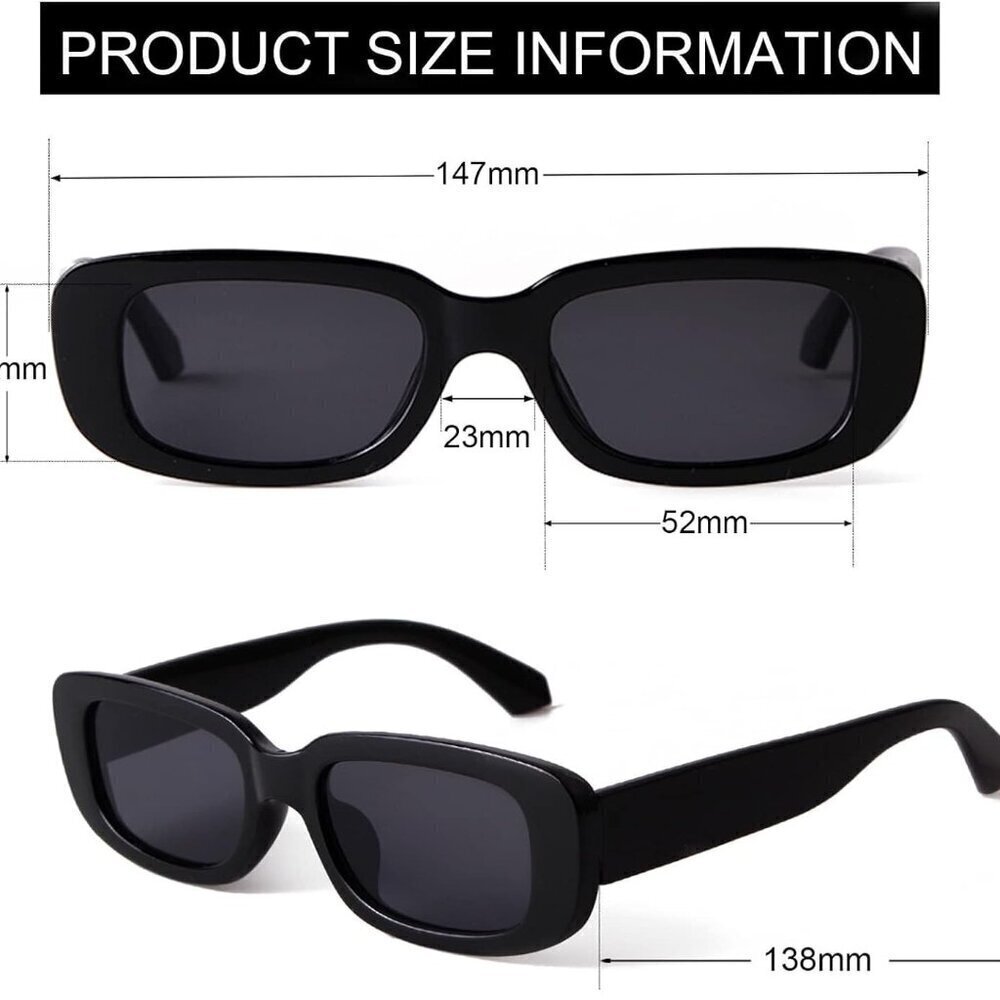 Rectangle Sunglasses for Women Men Vintage Black Retro 90s Fashion Square Frame - Picture 5 of 9